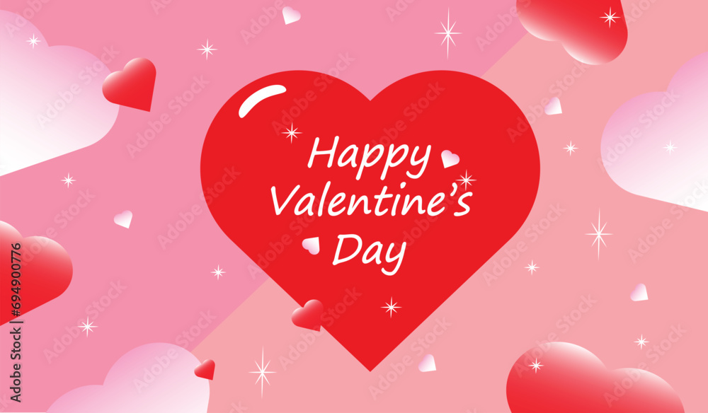 Vector of Happy Valentines Day with blinking heart and pink background design.