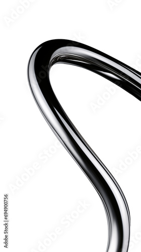 Y2K chrome curved line shape isolated. Futuristic metallic curve element background photo