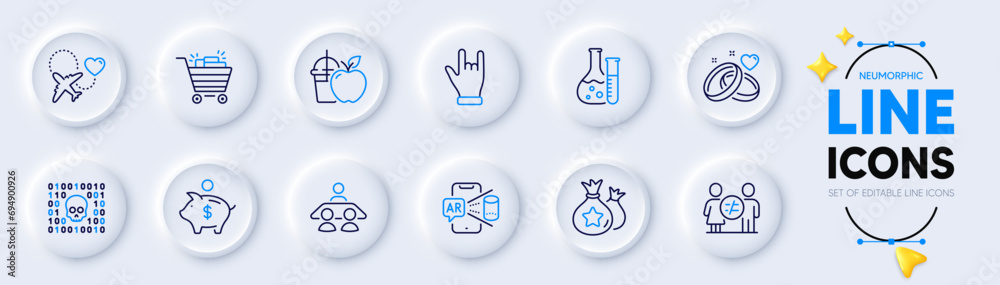 Honeymoon travel, Juice and Horns hand line icons for web app. Pack of Binary code, Marriage rings, Shopping cart pictogram icons. Piggy bank, Loyalty points, Chemistry lab signs. Vector Honeymoon travel, Juice and Horns hand line icons for web app. Pack of Binary code, Marriage rings, Shopping cart pictogram icons. Piggy bank, Loyalty points, Chemistry lab signs. Vector