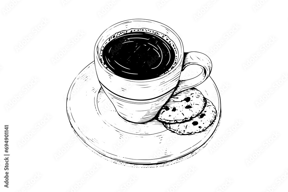 Cup of coffee hand drawn ink sketch. Engraved style vector illustration.