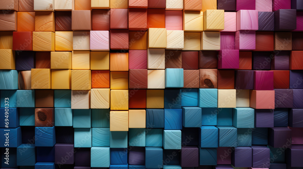 mosaic wooden squares, cubes, blocks background pattern