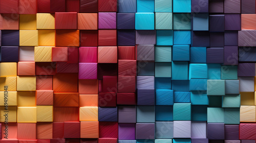 seamless mosaic wooden squares, cubes, blocks background pattern