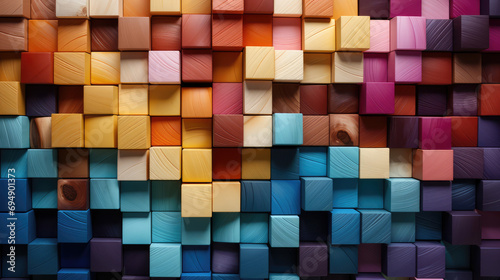 mosaic wooden squares, cubes, blocks background pattern