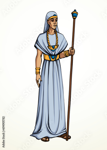 Vector drawing. Egyptian chief with a rod