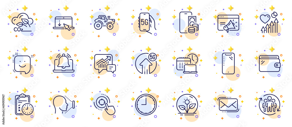 Outline set of Exam time, Seo target and Reminder line icons for web app. Include Seo marketing, Scroll down, Co2 gas pictogram icons. Smile, Heart beat, Incubator signs. Tractor. Vector Outline set of Exam time, Seo target and Reminder line icons for web app. Include Seo marketing, Scroll down, Co2 gas pictogram icons. Smile, Heart beat, Incubator signs. Tractor. Vector