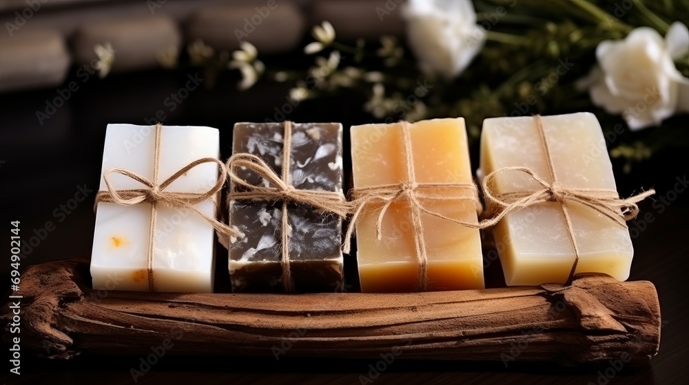 These handcrafted soaps, tied with natural twine, exude an earthy appeal and are made with organic ingredients