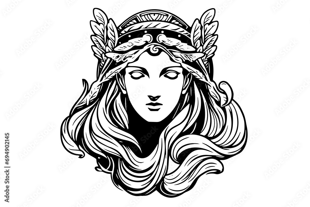 Aphrodite Head Hand Drawn Ink Sketch Engraved Style Vector