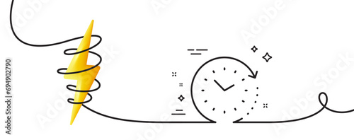 Time change line icon. Continuous one line with curl. Clock sign. Watch symbol. Time change single outline ribbon. Loop curve with energy. Vector