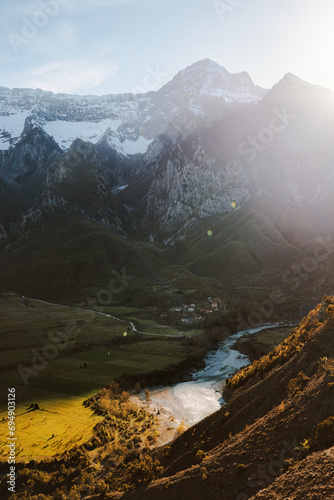 Aerial view mountains and river landscape in Albania wild nature scenery travel Balkans beautiful destinations photo