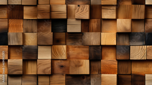 seamless mosaic wooden squares, cubes, blocks background pattern © Ai Inspire