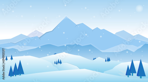Winter Mountains landscape with Pine Tree.