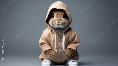 A rabbit wearing track suit on isolated background
