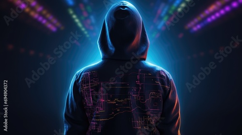 Cybersecurity Vigilance  Hacker Silhouette Reflects Digital Threats