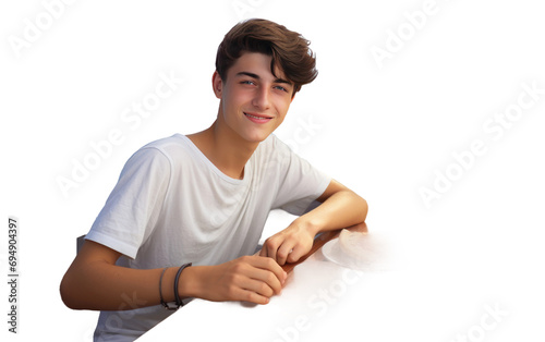 Teenager Boy Relishing a Picnic with a Seafaring Twist Isolated on Transparent Background PNG. photo