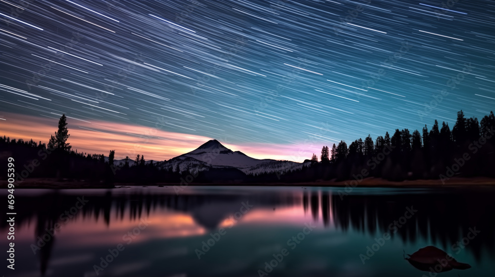 Nocturnal canvas star trails painting the night sky in bend