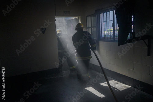 firefighters in a fire drill