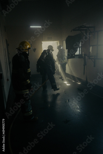 firefighters in a fire drill