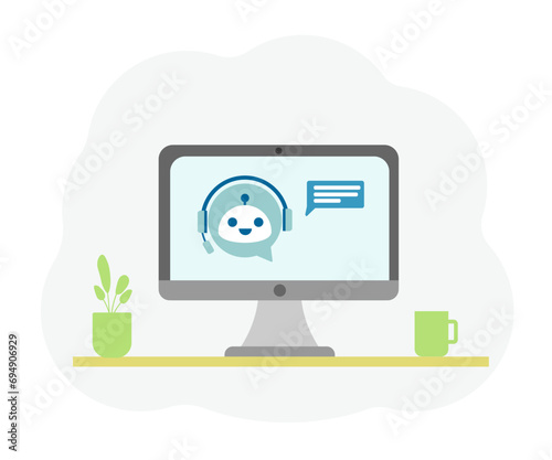 Wallpaper Mural Ai chat bot on an office monitor, chatbot on computer. Chat bot concept, Artificial intelligence concept. Vector illustration. Torontodigital.ca