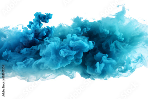 Blue dust and smoke sprayed into the air on a transparent background