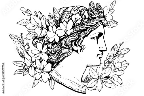 Hermes head hand drawn ink sketch. Engraved style vector illustration.