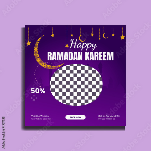 Ramadan Kareem Sale Banner Islamic Ornament Lantern Background, Ramadan sale social media post with empty space for photo