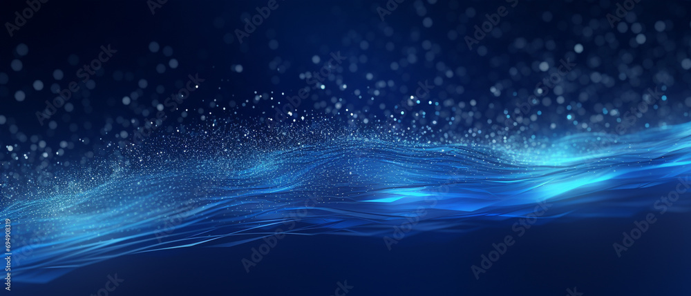 abstract blue background with falling cyber particles, representing a big data stream - obrazy, fototapety, plakaty 