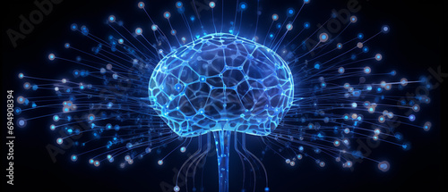 technological network in the shape of human brain symbolizing AI