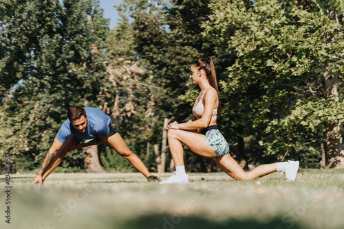 Friends Challenge Each Other for a Healthy Lifestyle Outdoors, a Sunny Day Workout in the Park