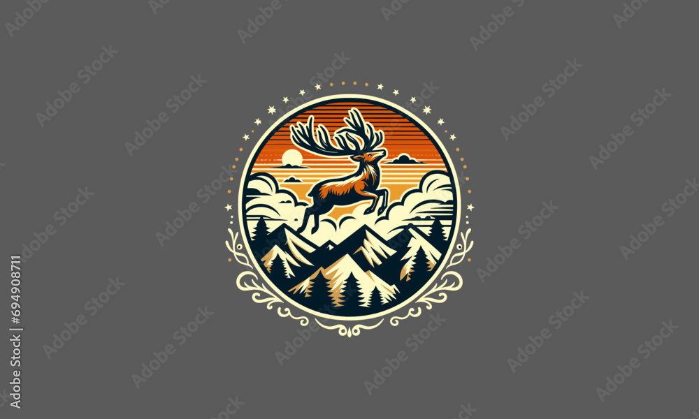 Obraz premium deer jump on mountain vector artwork design