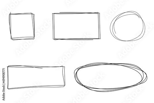 Set of hand drawn doodle frames on transparent background