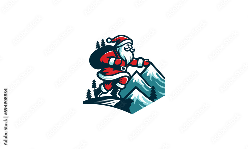 santa on mountain vector illustration logo design