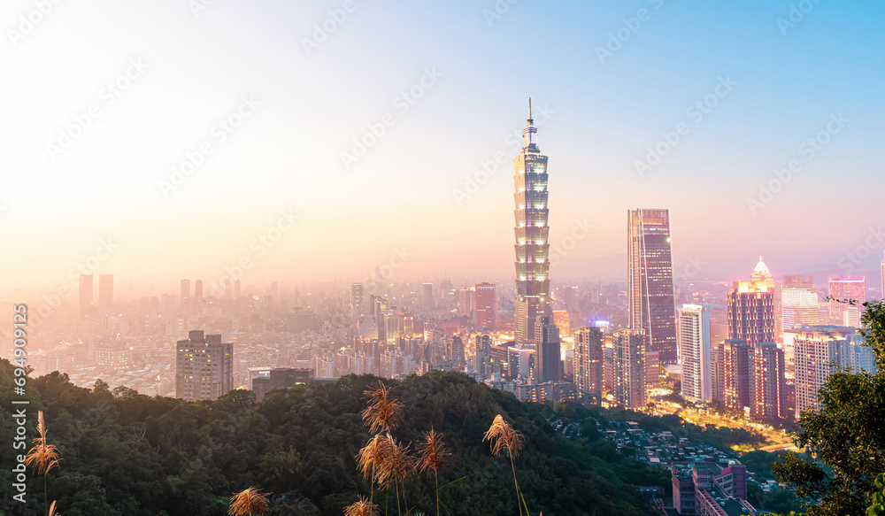 Naklejka premium tourist attractions in the city park of taiwan, Asia business concept image, panoramic modern cityscape building in taiwan.