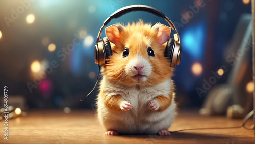 Cute cartoon hamster in headphones photo