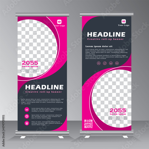 Roll up banner design, roll up banner with pink color, vertical banner template design, business stand template with image space.vector eps 10,