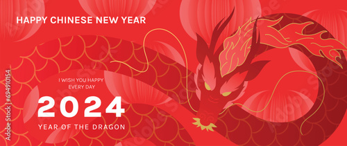 Happy Chinese new year background vector. Year of the dragon design wallpaper with dragon. chinese lantern. Modern luxury oriental illustration for cover, banner, website, decor.