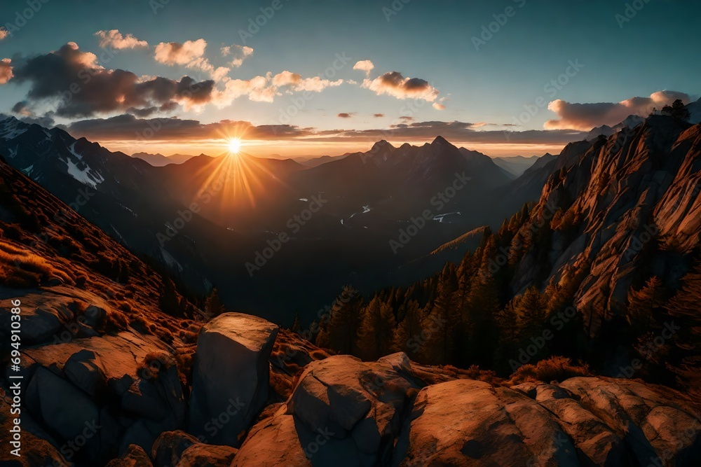 A panoramic view of a sunrise over a mountain range on Easter morning.