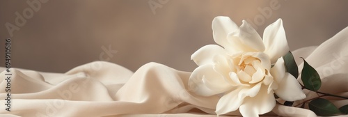 Vintage Linen with Ivory Gardenia in Classic Cream and Warm Beige Tones St Valentines Day Themed Background photo