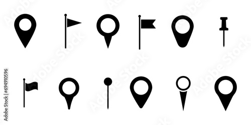 Set of location pin icons. Flag icon. Map markers Illustration. Destination symbol. Pointer logo. Vector illustration photo