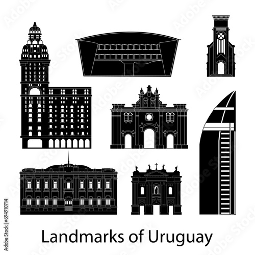 set of Uruguay famous landmarks by silhouette style,vector illustration