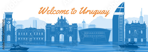 Uruguay famous landmark with blue and white color design,vector illustration photo