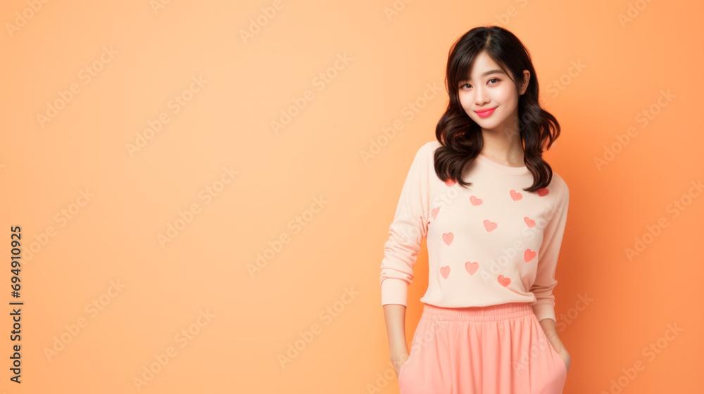Obraz premium asian girl wearing peach color outfit with hearts
