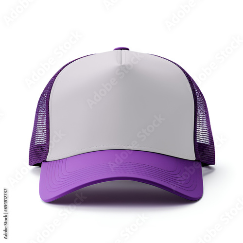 Purple and white trucker hat mockup, Front view