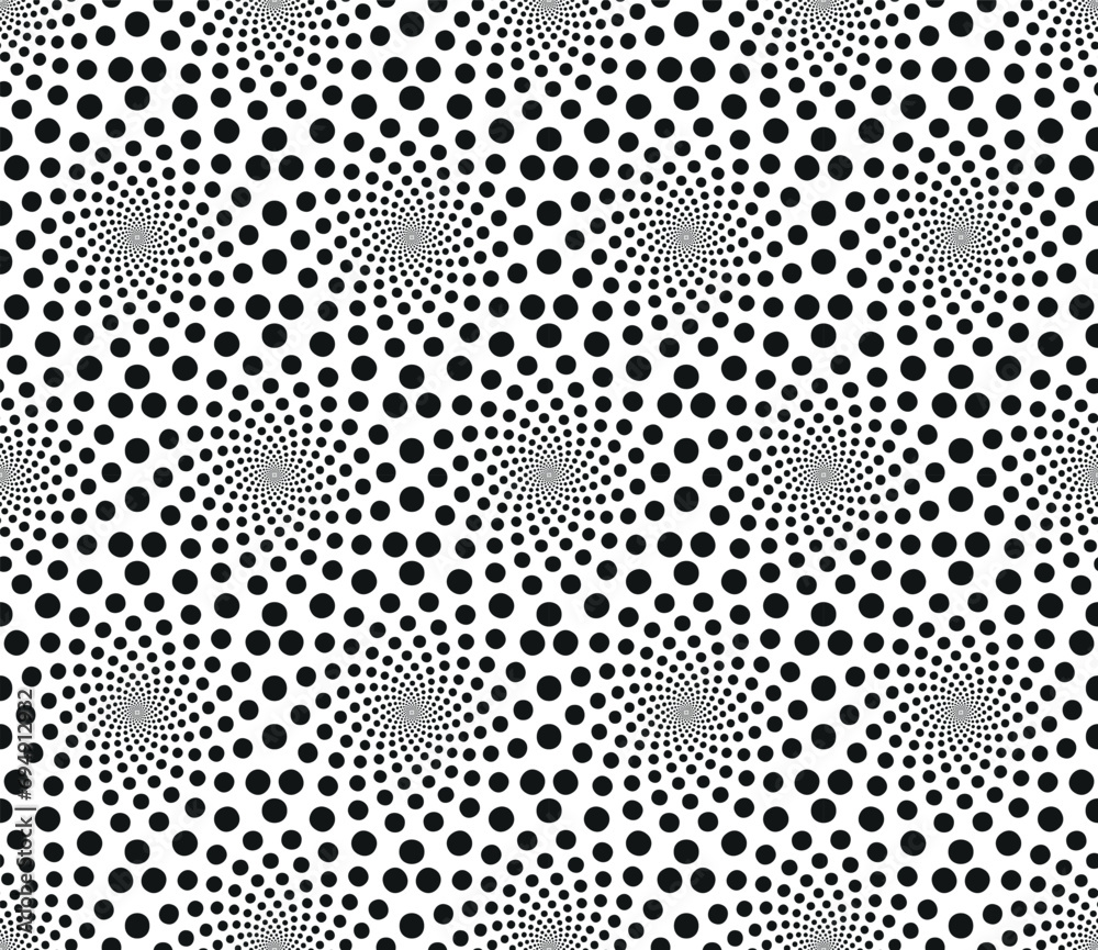 Seamless geometric pattern of halftone dots circles