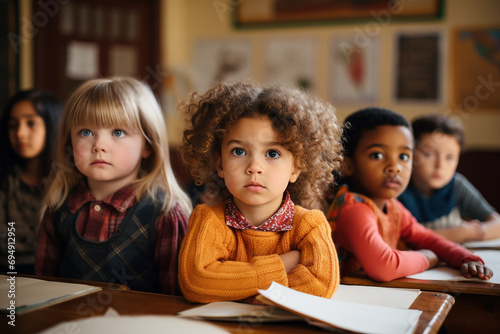 Multiracial children in a school classroom.