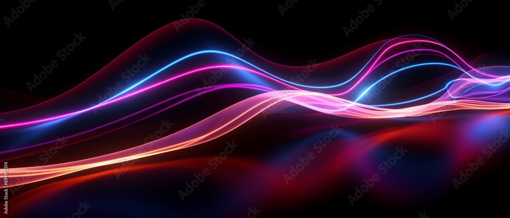 Abstract wallpaper fluorescent neon lines glowing in the dark room with ...