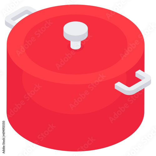 An isometric design icon of cooking pot, casserole 