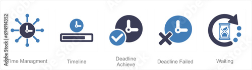 A set of 5 Mix icons as time management, timeline, deadline achieve