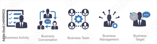 A set of 5 Mix icons as business activity, business conversation, business team