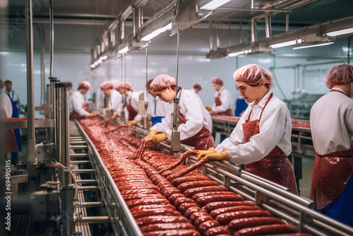 Automated production line with sausage packaging.