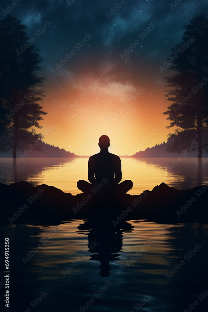 silhouette of a man meditating on a sunset